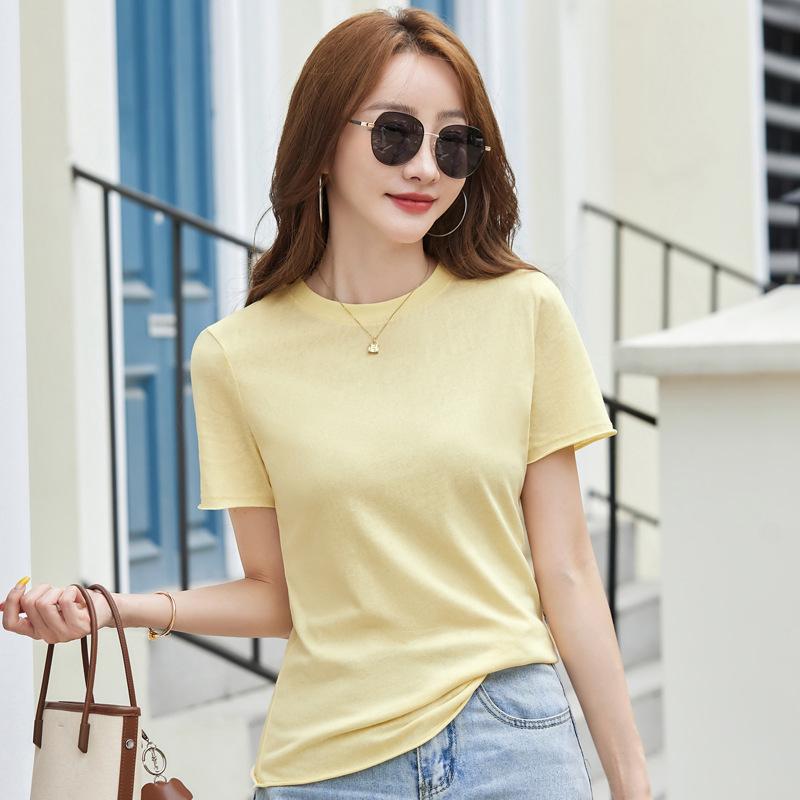Summer Casual Loose New Solid Color T-Shirt for Women Short Sleeve Thin Internet Celebrity Hot Item