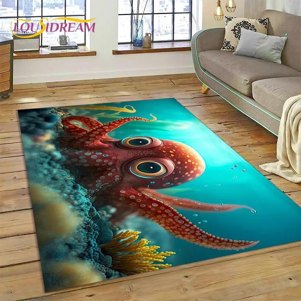 Tappeto Moquette 3D Mondo Sottomarino Fondale Marino Delfino Cartone Animato per Camera da Letto Soggiorno Decorazione Casa Divano, Bambino Grande Decor Tappetino Pavimento