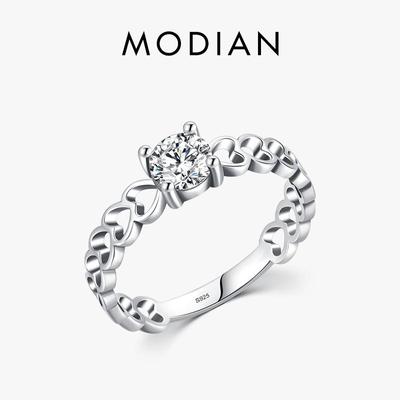 Modian 925 Sterling Silver Romantic Hearts Ring For Women Fine Jewelry Sparkling Round CZ Rings for Girl Wedding Bridal Gift