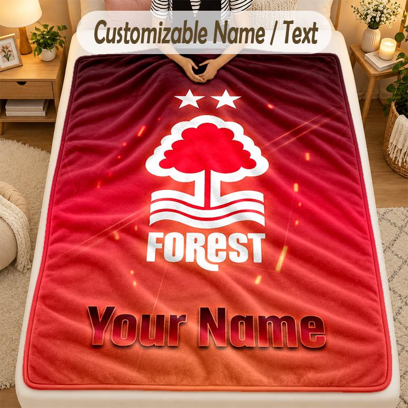 Flannel BlanketNottingham Forest FC Custom Name Text Personalized Soft Warm Throw Blanket Home Decor Gift
