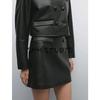 Anti-Leather Mini A- Line Skirt 5304800 Round Neck Long Sleeves Double Breasted Short Outwear 4701800