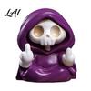 Holiday Skeleton Figurine Purple Robe for Halloween Middle Finger Walking Dog Sculpture Resin Statue Gothic Ornament Tabletop Display Figure
