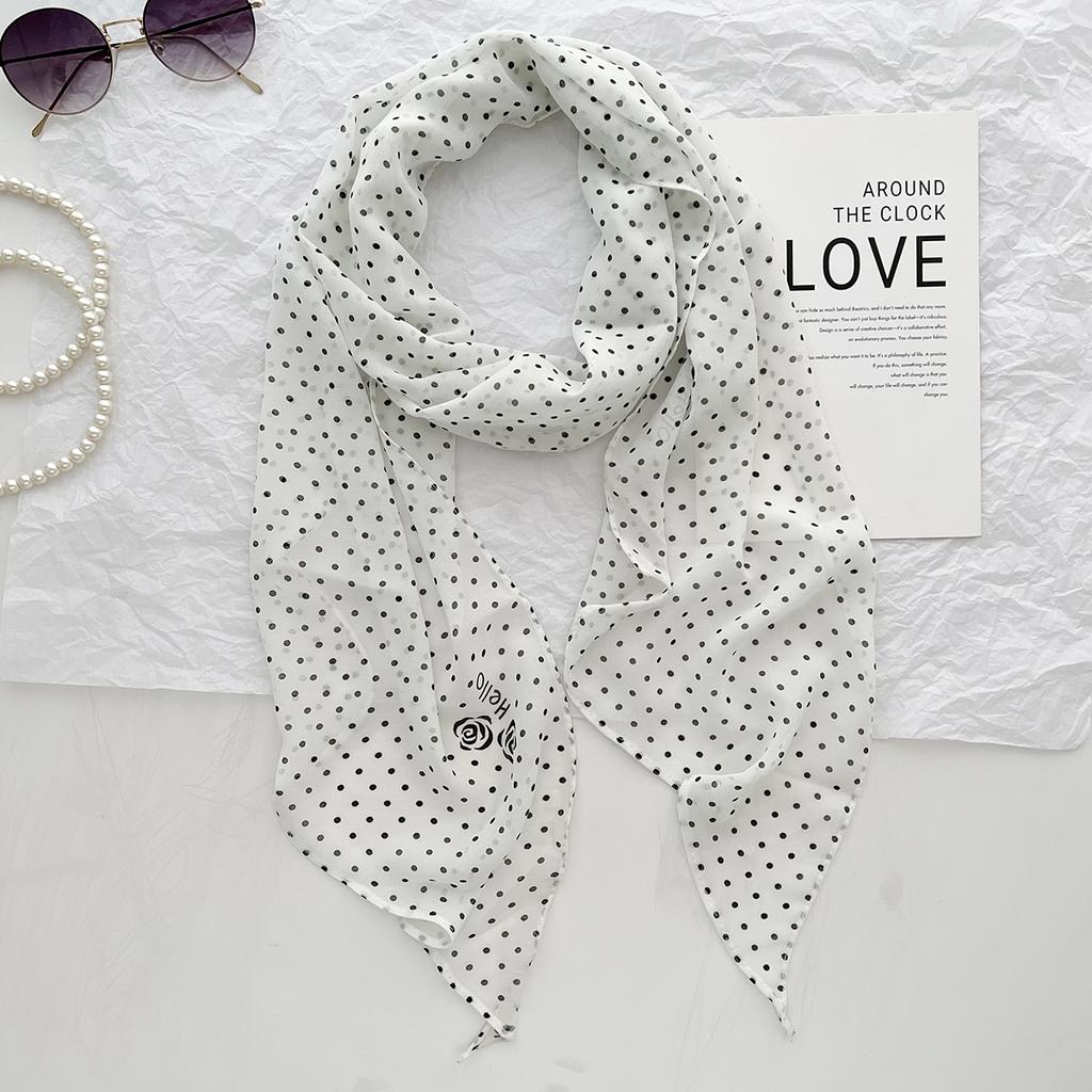 Zhang Ruonan'S Same Korean Black Polka Dot Silk Scarf, High-End Neck Accessories, Multi-Functional Versatile Shirt Decoration