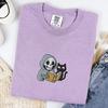 Skeleton Reading Book Cat Shirt, Halloween Bookish Tee, Librarian Teacher Gift, Cute Spooky Cat Lover Shirt, Comfort Colors 1717