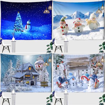 Christmas Little Snowman Tapestry Kawaii Wall Hanging Cute Scenery Anime Illustration Bedroom Living Room