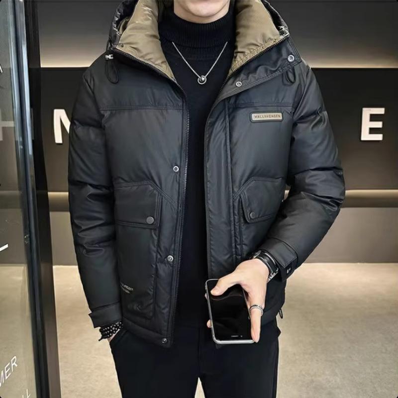 

Модная повседневная куртка-пуховик с капюшоном в стиле колор-блок, мужская зимняя трендовая одежда с буквенным принтом, теплая верхняя одежда, хлопковая куртка 5XL чёрный