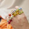 Cute Colorful Flower Finger Ring Rice Beads Elastic Chain Beaded Ring For Women Girls Charm Temperament Jewelry Gift Adjustable