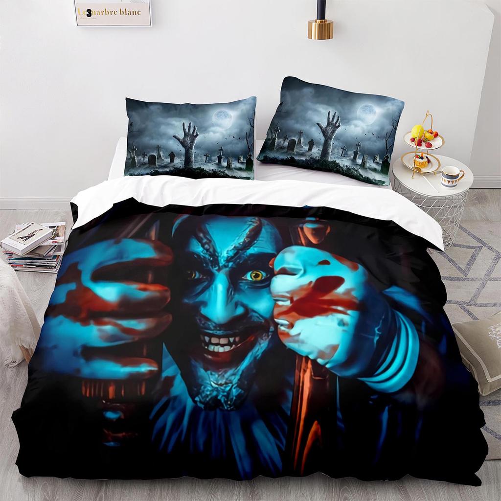 Horror Theme Duvet Cover Set Gothic Spooky Bedding Set for Teens Adult Men Terror Halloween Quilt Cover King/Queen/Full Size