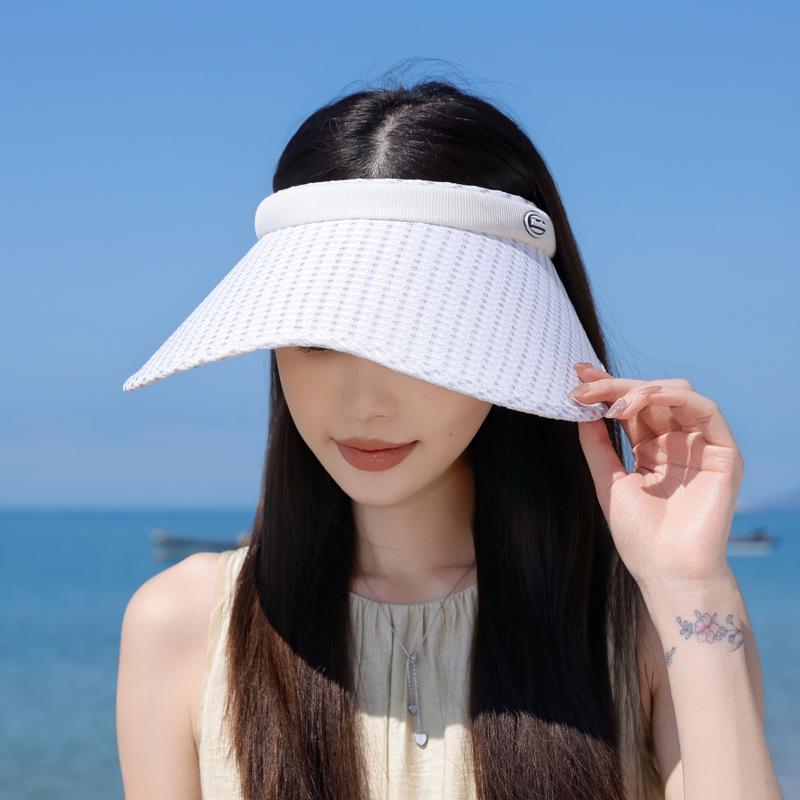 Summer Plaid Sunscreen Hat Women's Outdoor Travel Visor Versatile Fashion Big Eaves Headband Empty Top Hat