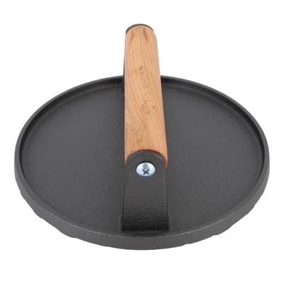 Steak Weight Cast Iron Bacon Press Wood Handle Pattern Bottom Grill Press for Burger Griddle