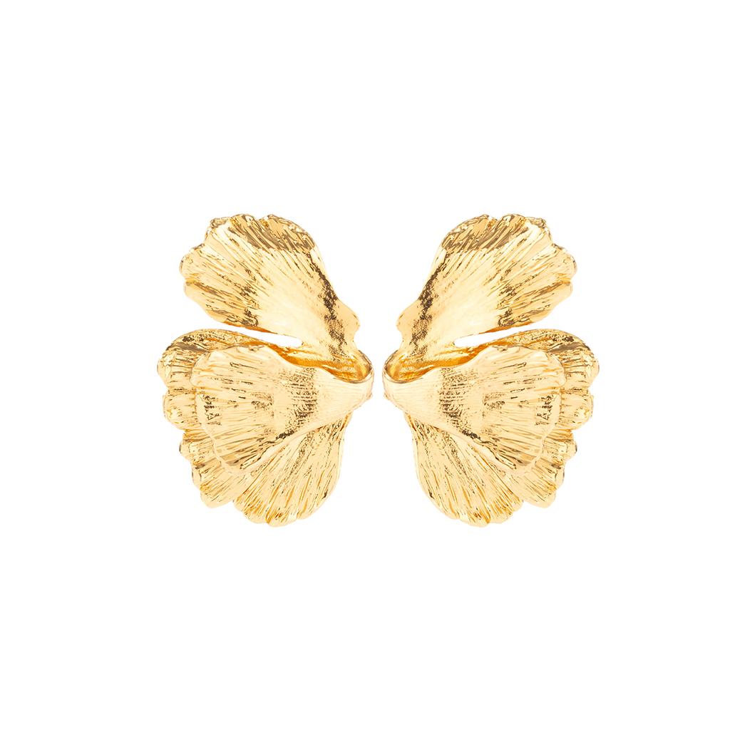 Goth Geometric Metal Petal Flower Stud Earrings for Women Fashion Statement Trendy Gold Color Piercing Earrings Y2K Accessories