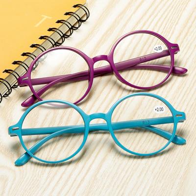 Neue Lesebrille TR90 für Damen, ultraleichtes Harz, rund, blau-roter Rahmen, Hyperopie, Presbyopie, Brille für Computer