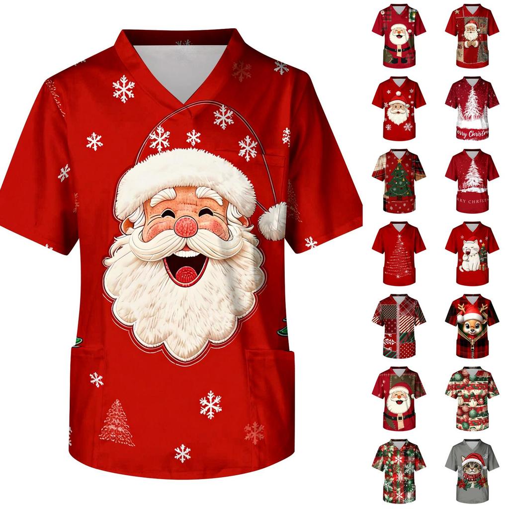 Men's Christmas Themed Holiday Caregiver Uniform for Work In Hospitals and Clinics
