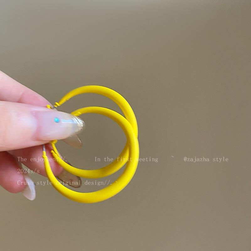 Dopamine Color Circle Earrings Women's Summer Personality Sweet Versatile Silver Needle Earrings Fashion Design Contrasting Color Earrings