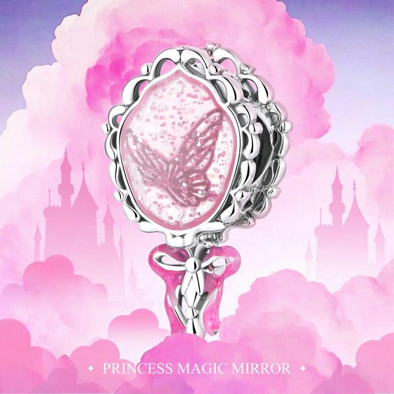 WOSTU 925 argint sterling roz prințesă magică oglindă farmec pandantiv cu mărgele se potrivește original colier brățară pentru femei bijuterii