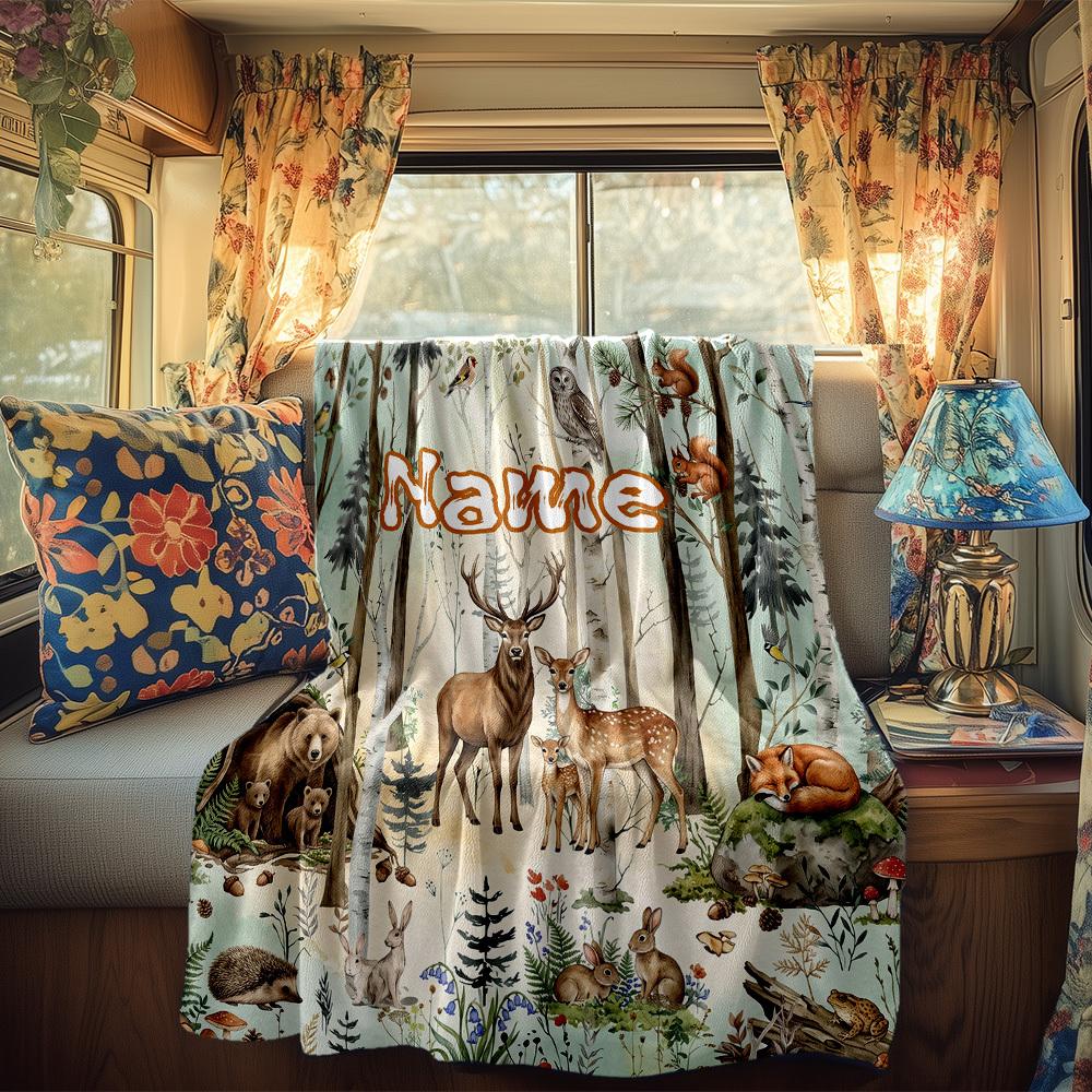 Woodland Wildlife Rv Customize Your Name Blanket Comfortable Soft Lightweight Multiseasonal Blanket For Travel Camping Picnics Sofas Rvs Beds Living