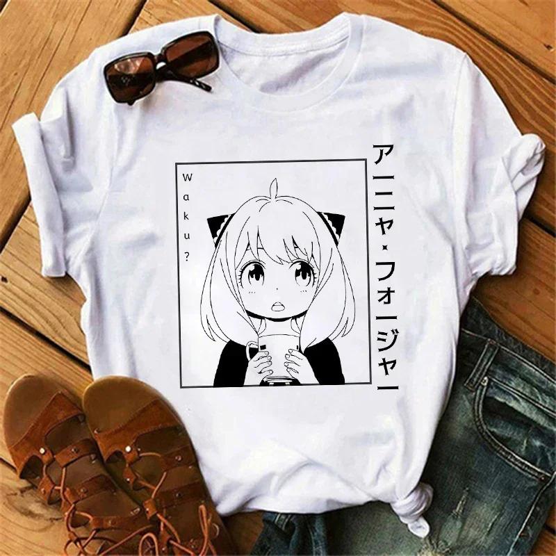 Anime Spy X Family Tişört Kadın Japon Harajuku Modası Kısa Kollu Tişörtler Yazlık Üstler Kawaii O Yaka Kadın Tişört Üst Unisex