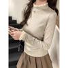 270g Lambswool Lace High-Collar Long-Sleeve T-Shirt for Women's Autumn/Winter