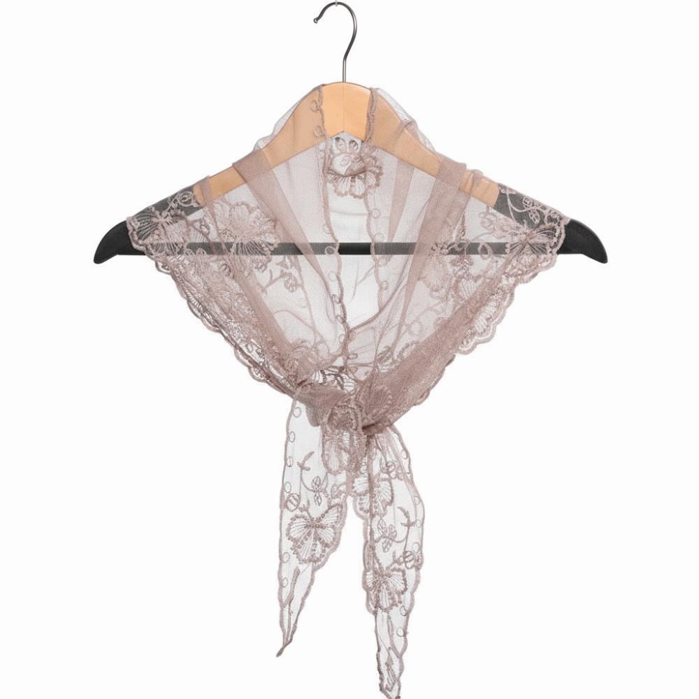 Retro Embroidered Flower Lace Scarf Breathable Mesh Lightweight Triangle Scarf Female Headscarf Women хаки