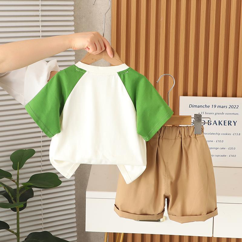 Boys' 2-Piece Cotton Set - Cartoon Animal Print Short Sleeved T-shirt + Matching Shorts - High-Quality Cute Baby Clothes -S-XXL