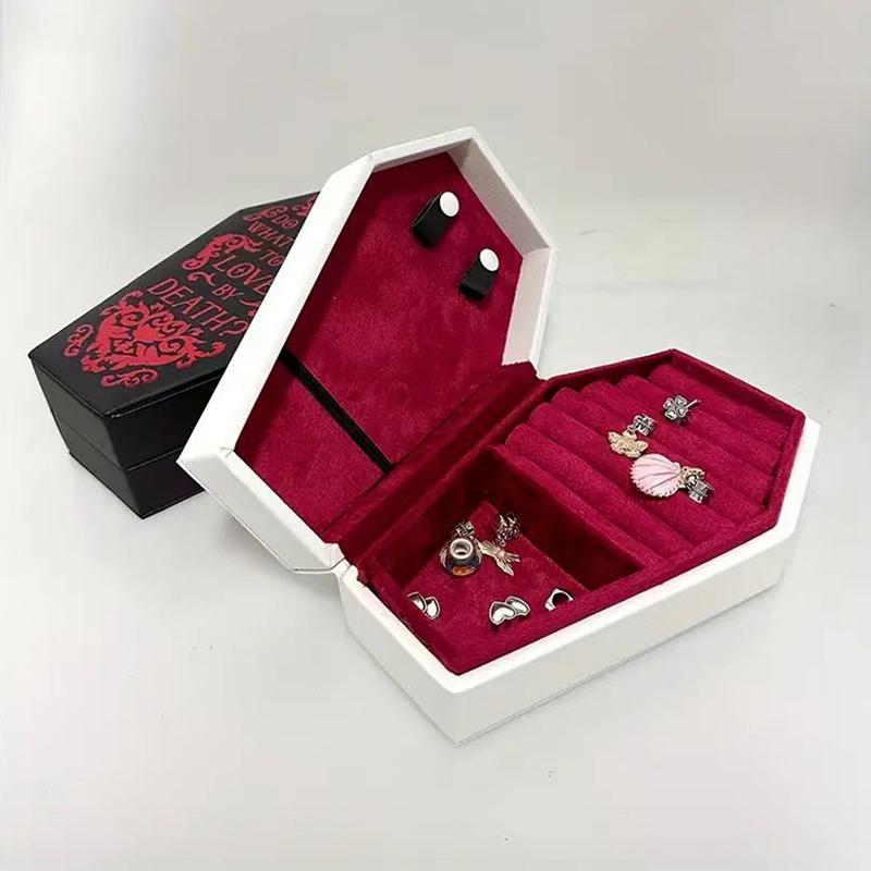 Gothic Jewelry Box Coffin Shaped Multi-Compartment Organizer Trinkets Storage Display Halloween Gift Packaging Box Portable