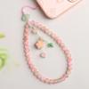 Pink Beaded Phone Wrist Strap Cute Flower Pendant Anti Loss Design For Women Daily Use Gifts