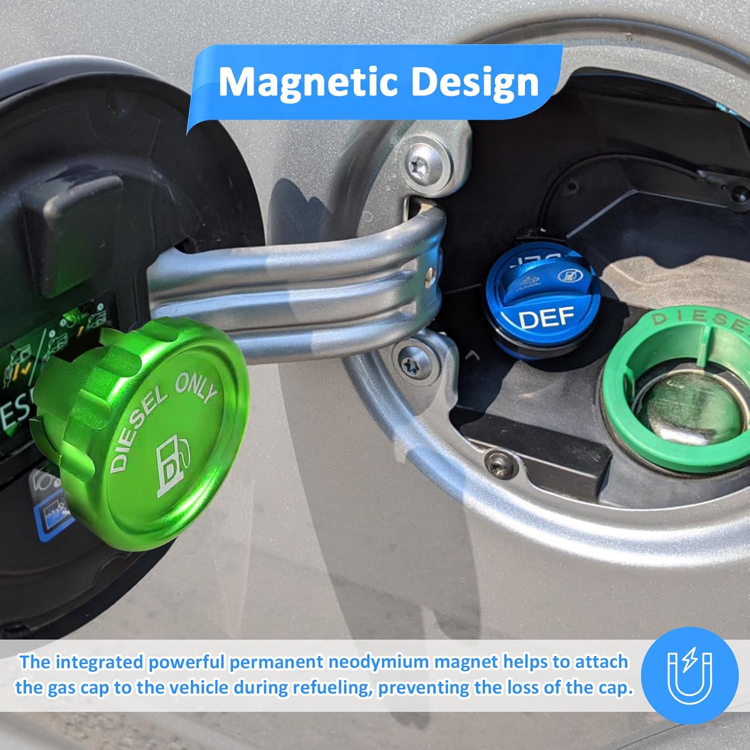 

Wsays Green Magnetic Diesel Fuel Cap 6061 Aluminum Compatible with Dodge Ram 1500 2500 3500 2019-2024 Replace Part 82215782