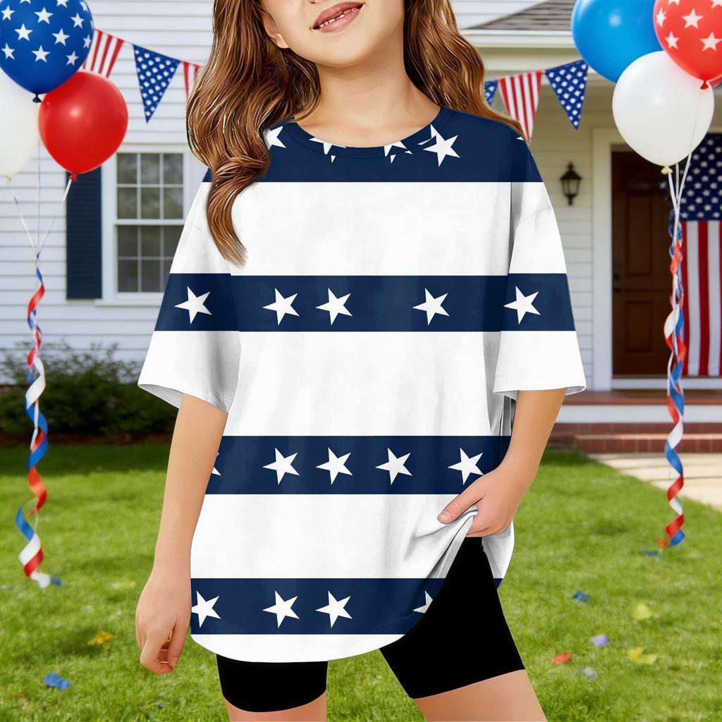 Kids Independence Day Print Round Neck Short Sleeve Casual T-shirt