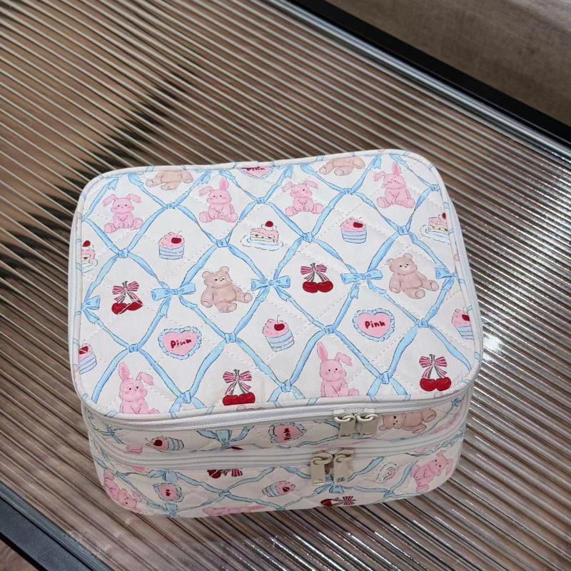 Portable Double-Layer Cosmetic Bag for Travel and Skincare