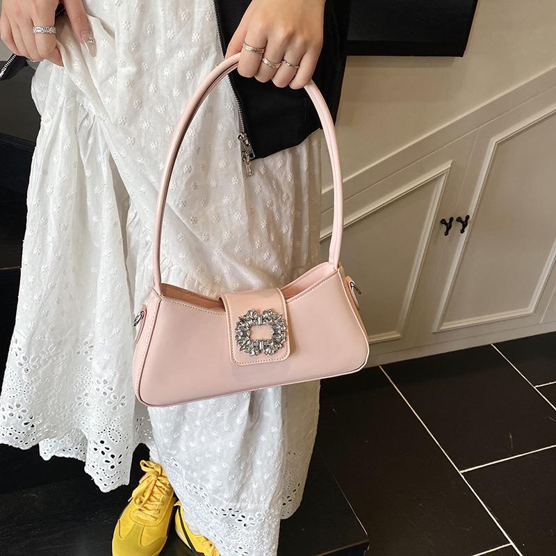 Summer new fashionable bright diamond shoulder bag underarm bag trendy simple high value messenger bag baguette bag