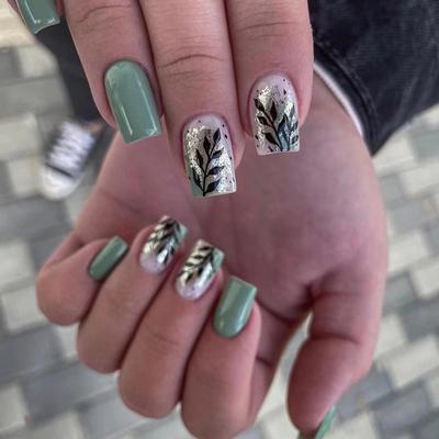 Nail Art Wearing Nail Short Gold Foil Leaf Nail Art Wearing Nail Piece Removable Nail Art Press On Nails