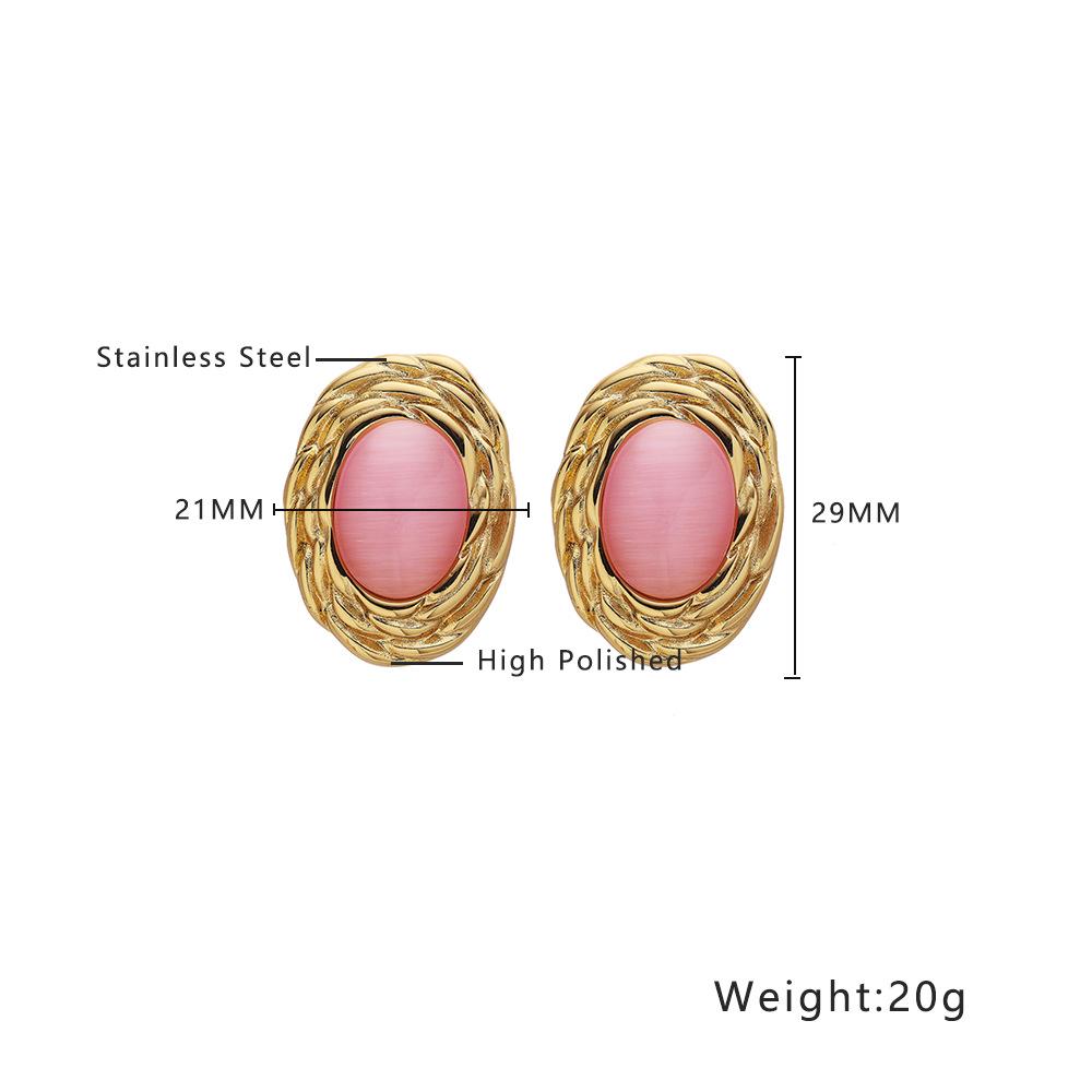 European & American Titanium Steel Cat s Eye Hoop Earrings, Niche Design, Court Style, Oval Retro Studs for Women золотой