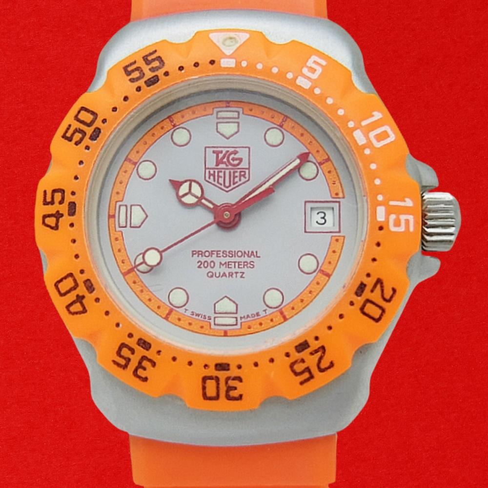Tag Heuer PROFESSIONAL FORMULA 1 Ref.373.508 SS/Fiberglass Gray Dial Orange Ladies Quartz Box & Guarantee Used