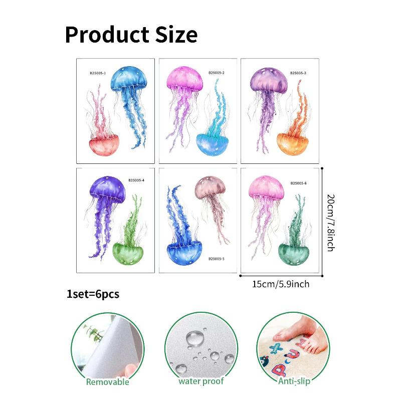 6Pcs/Set Bathtub Decoration Anti-Slip Bathtub Stickers Cartoon Coral Crab Small Fish Pattern Stickers Bathroom Pvc Frosted Batht