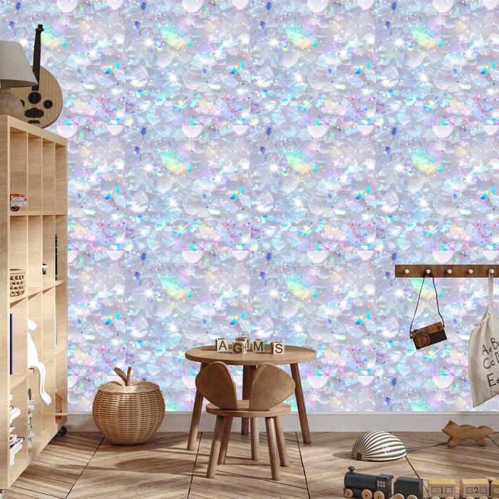 Iridescent glitter azure and light gray wallpaper 50x1000