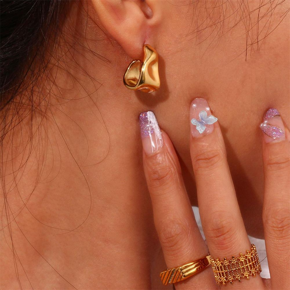 Punk Irregular Geometric Shape Creole Stud Earring Female Gold Color Stainless Steel Unusual Earrings For Woman Ear Jewelry E120