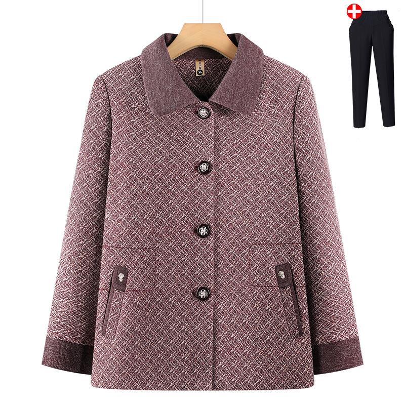 2026 New Spring/Autumn Plaid Cardigan for Middle-aged and Elderly Women - Stylish Grandma Jacket