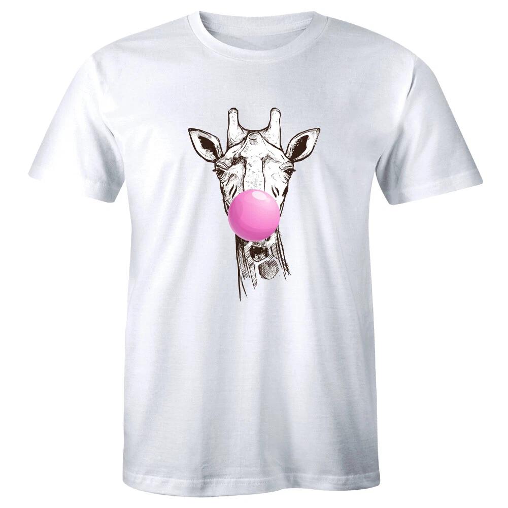Giraffe Bubble Gum Graphic Men s T-Shirt Funny Cool Animal Tee Shirt 2XL