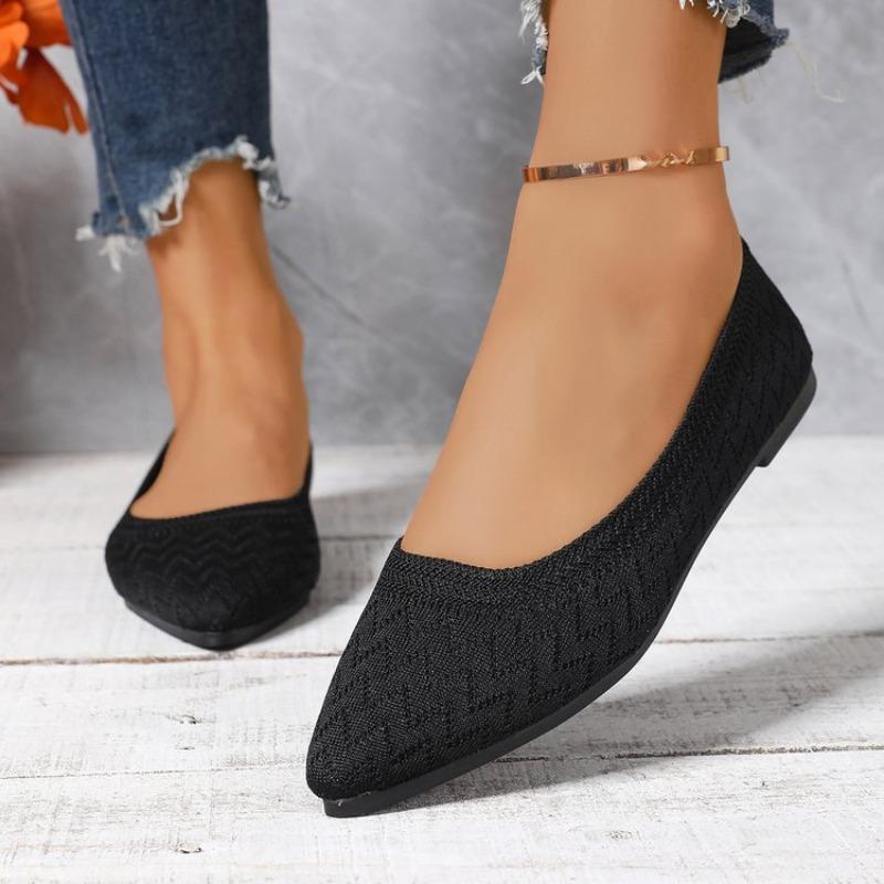 Mode Damers Spetsiga Tå Flats Enfärgad Stickad Slip-on Skor Casual Andningsbara Ballerinaskor Damers Flats Loafers Dam