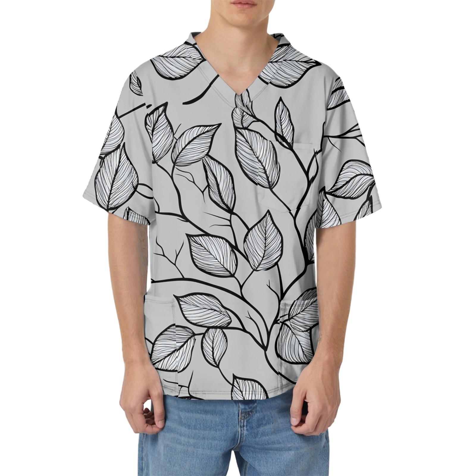 

Мужская рабочая блузка с короткими рукавами и v-образным вырезом с принтом, топ с нагрудным карманом XXL