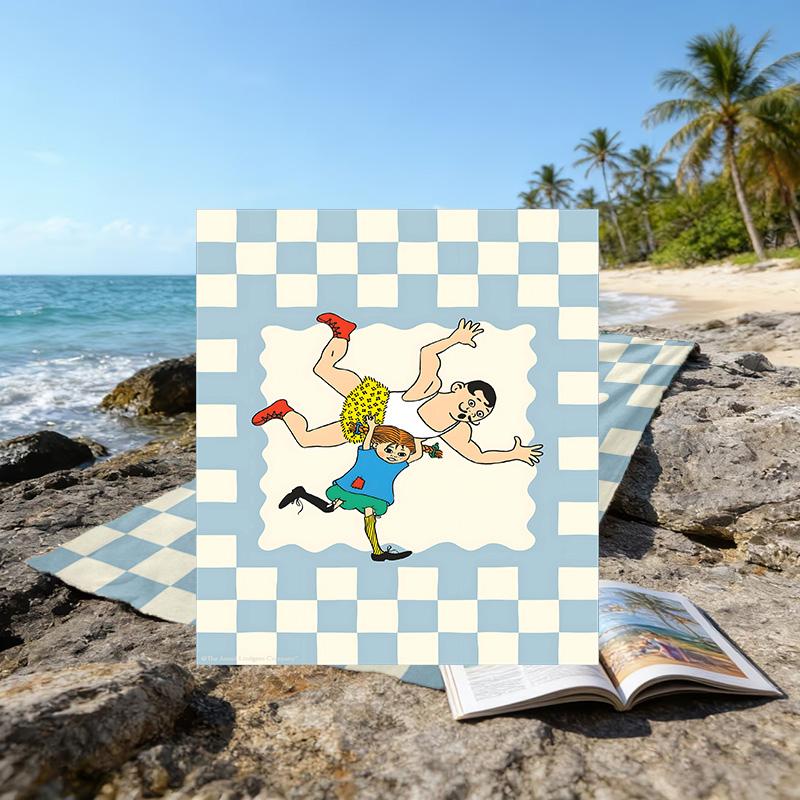 1pc Pippi Longstocking1 Beach Towel, Beach and Seaside Swimming Pool Equipment, Fashion Pattern, Rectangular, Travel Essentials