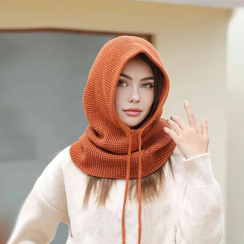 Womens Solid Color Thermal Knit Balaclava - Windproof Hooded Scarf & Ski Mask - Soft, Stretchy, & Insulated Neck Gaiter Winter