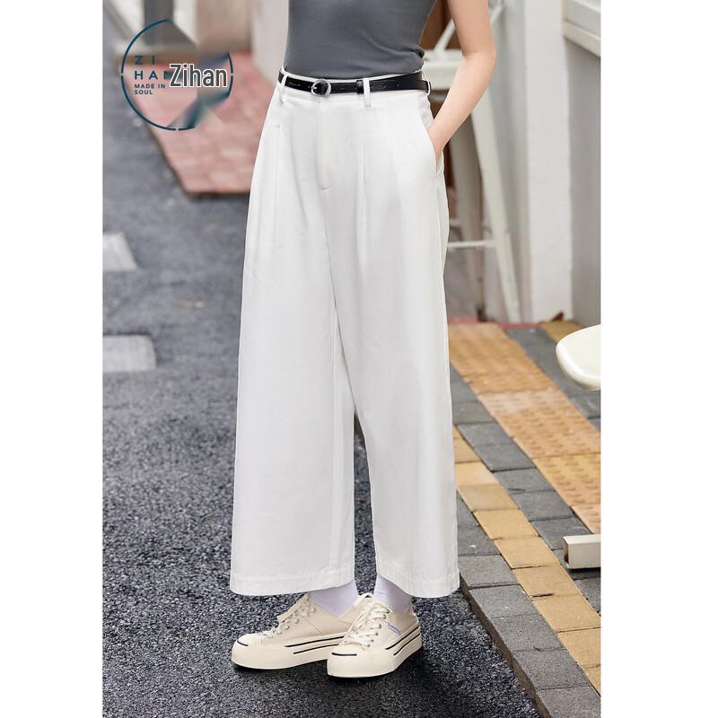ZIHAN Women s Pure Cotton Straight Wide-Leg Casual Pants S
