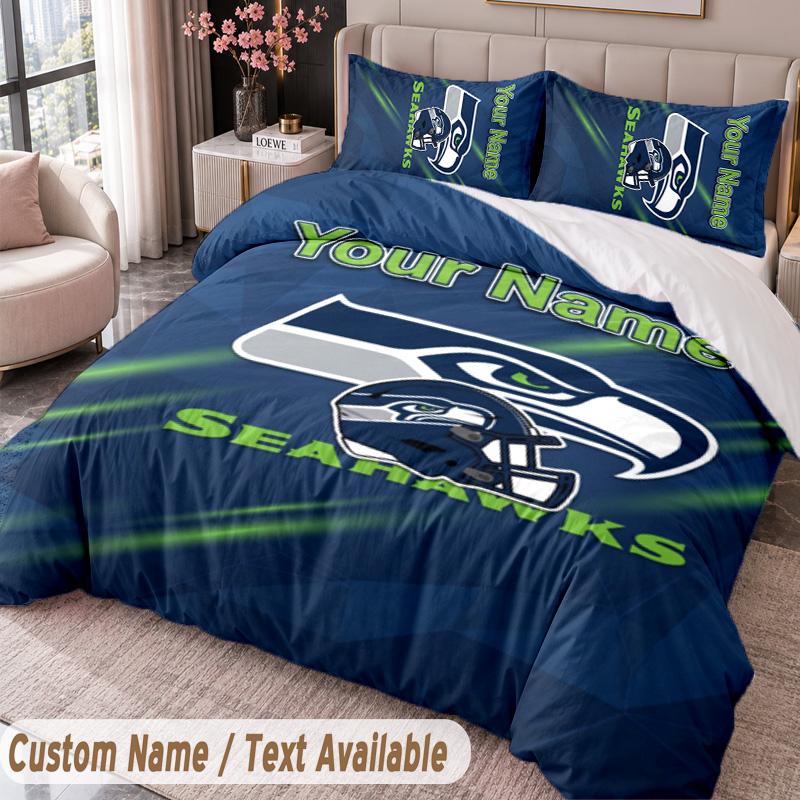 Seattle Seahawks Bedwäsche-Set mit Aufdruck Benutzerdefinierter Name Text 1 Bettbezug 2 Kissenbezüge Für Schlafzimmer