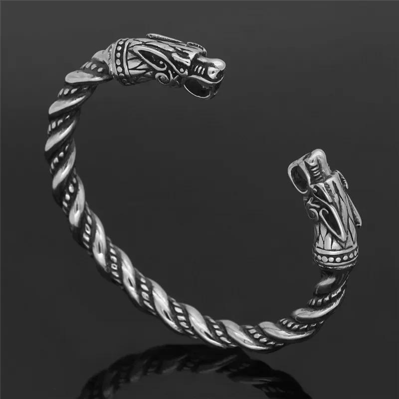 Vintage Viking Cuff Bracelet for Men Stainless Steel Nordic Norse Dragon Bangle Gold Plated Jewelry Bangles Pulseras