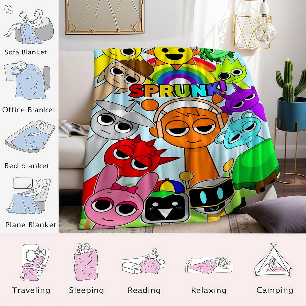 Sprunki Characters Flannel Blanket Warm Soft Halloween Christmas Couch Warm Cozy Decorative Decor Gift For All Season