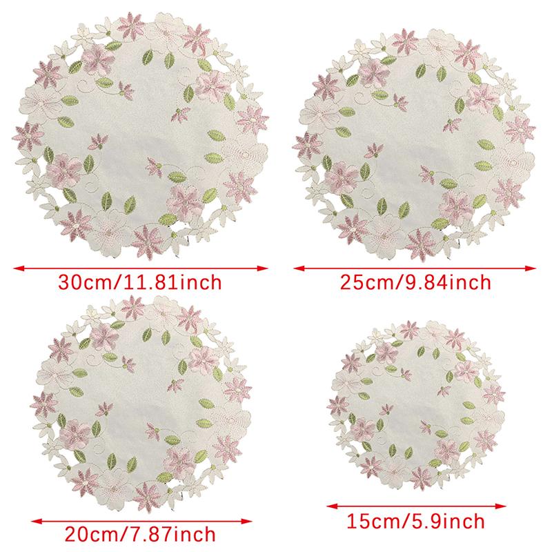 Rose Flower Embroidery Placemat Coaster Cup Pad Table Place Mat Craft Kitchen