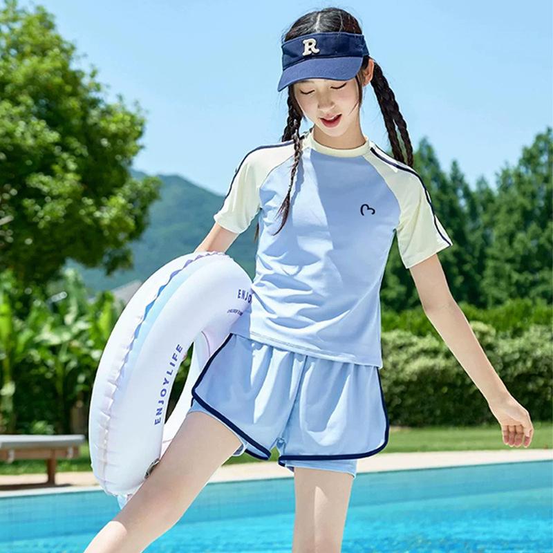 Swimsuit Women's Two-piece Set Sporty and Simple Polyester Suitable for Children and Students Beach and Hot Spring Swimsuits