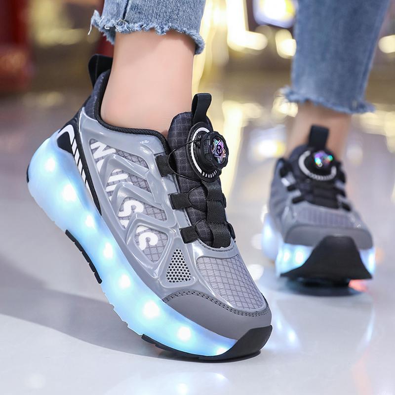 Kids Lights Sports Shoes Rubbing Shoes Charging and Disassembling Four Wheels Slide Shoes LED Kids Glowing Sneakers