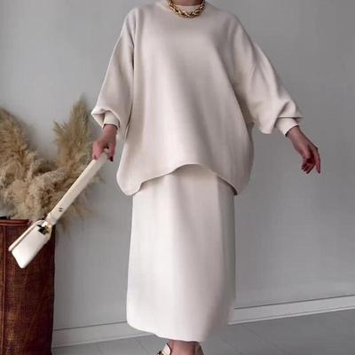 2023 Ősz Európai és Amerikai Egyszínű Laza Felső és Alkalmi Midi Szoknya Szett